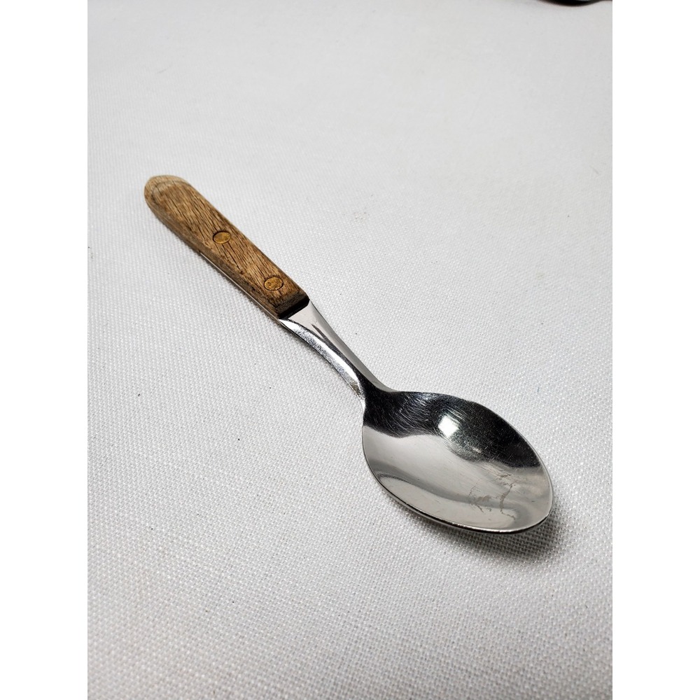 Vintage Stainless USA Spoon Wood‎ Handle Riveted Flatware Rustic Kitchen Utensil